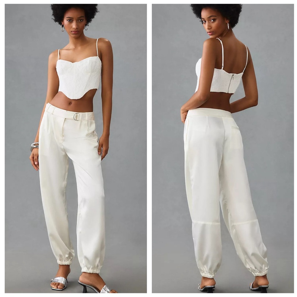 Anthropologie NWOT Satin Parachute Pants Cream Ecru SZ 4